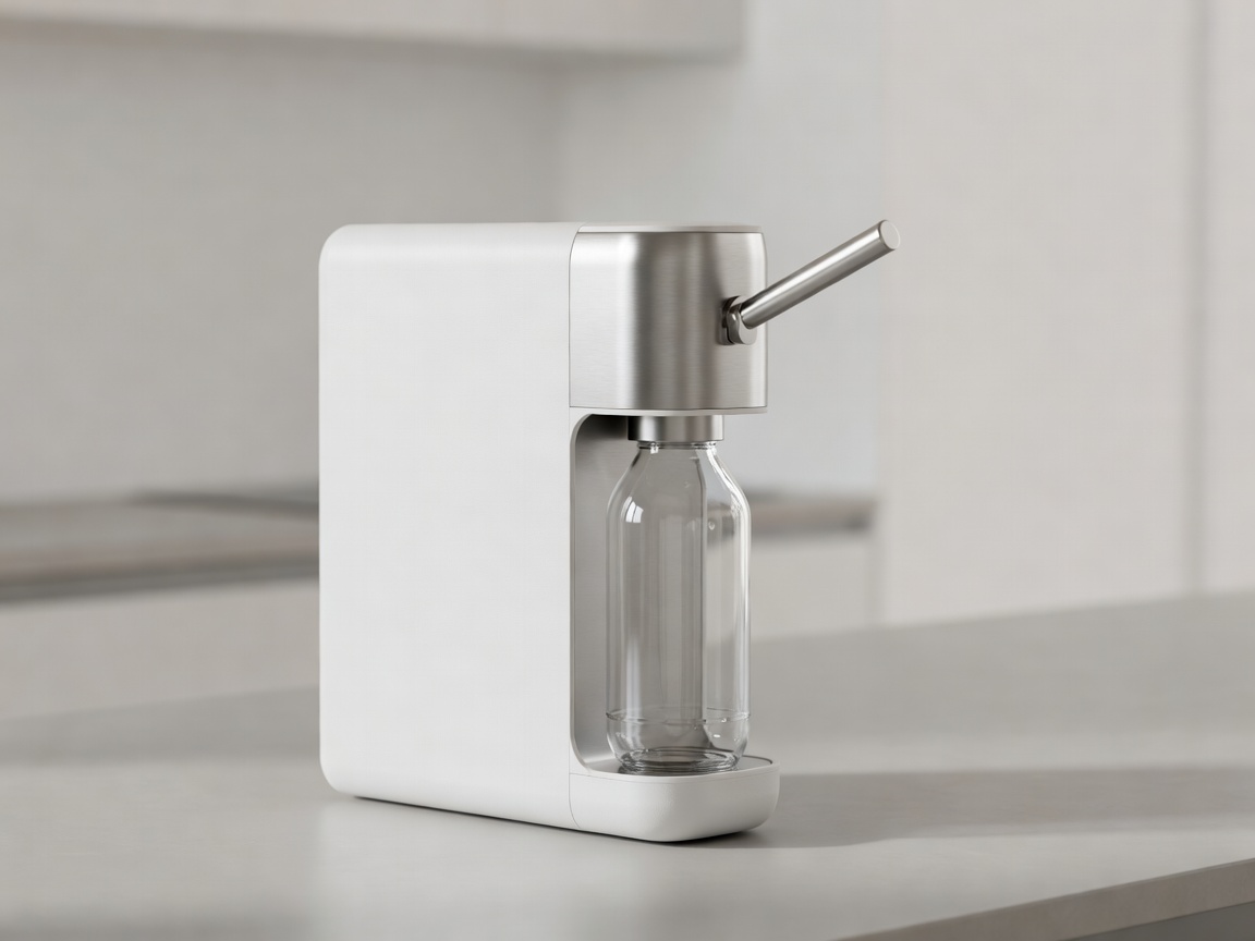 Generic countertop carbonator with an attached bottle and clear space above its operating lever